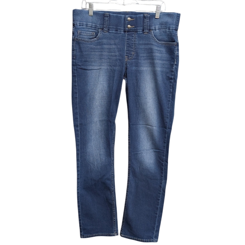 Pull-On Waist Smoother Straight Leg Jeans Stretch Denim Relaxed Fit Size 14